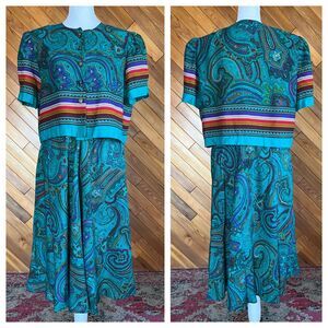 Vintage 80s Teal Paisley Two-Piece Set
